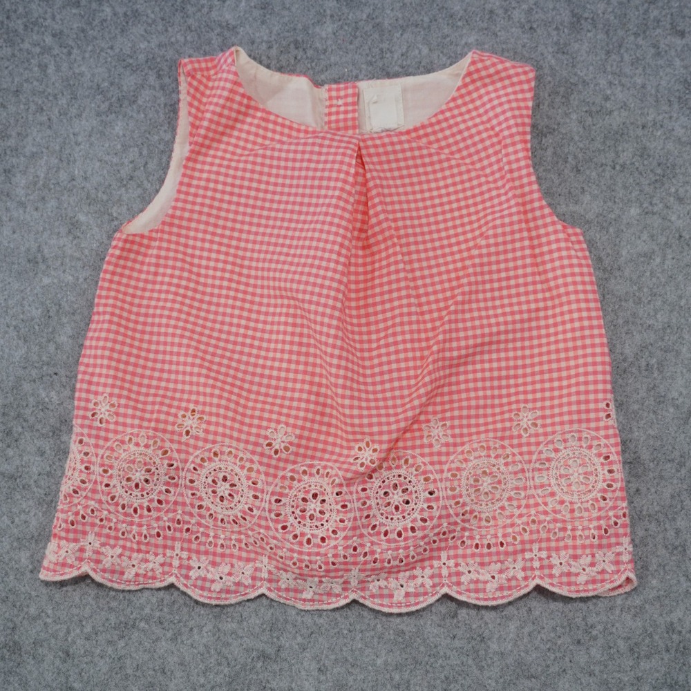 Baby Gap 18-24M Gingham Eyelet Lace Top Baby Girl Pink Blouse Dress Top